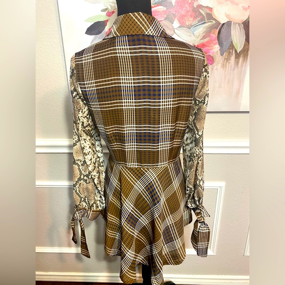 Snake Print and Plaid Long Sleeve Button Down Shirt